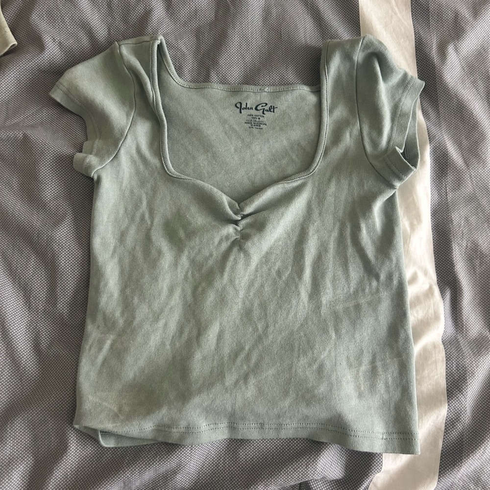 Brandy Melville Fitted Green Cap Sleeve Tee